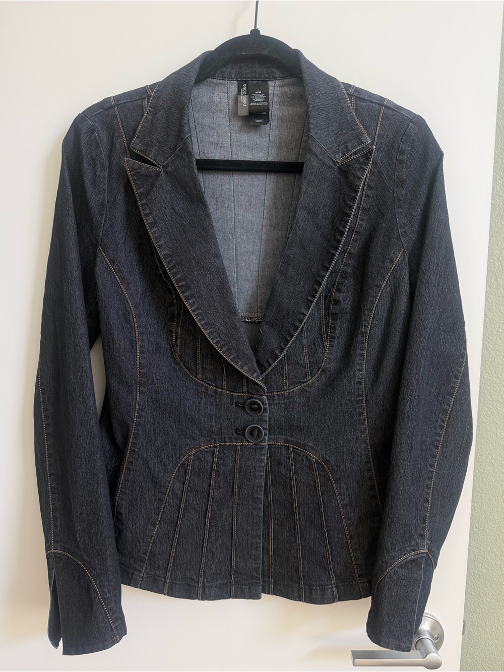Y2K Denim Blazer Cinched Waist Bisou Bisou Medium